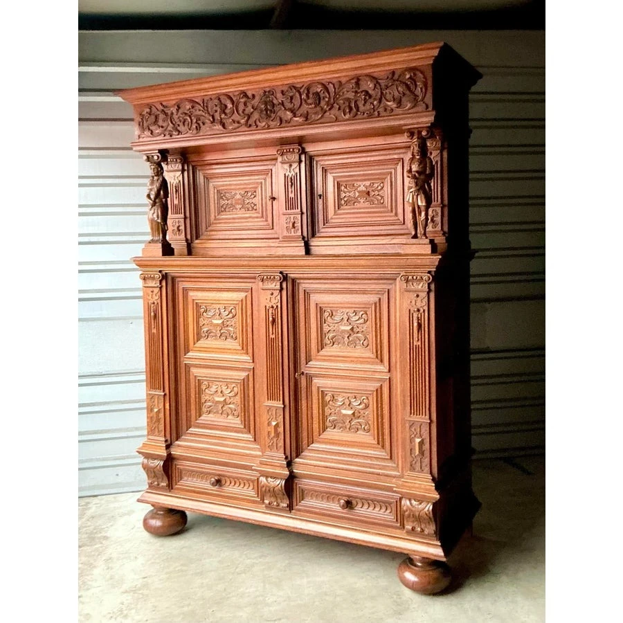 Vintage Boho Hand Carved Dutch Cabinet - Detail view