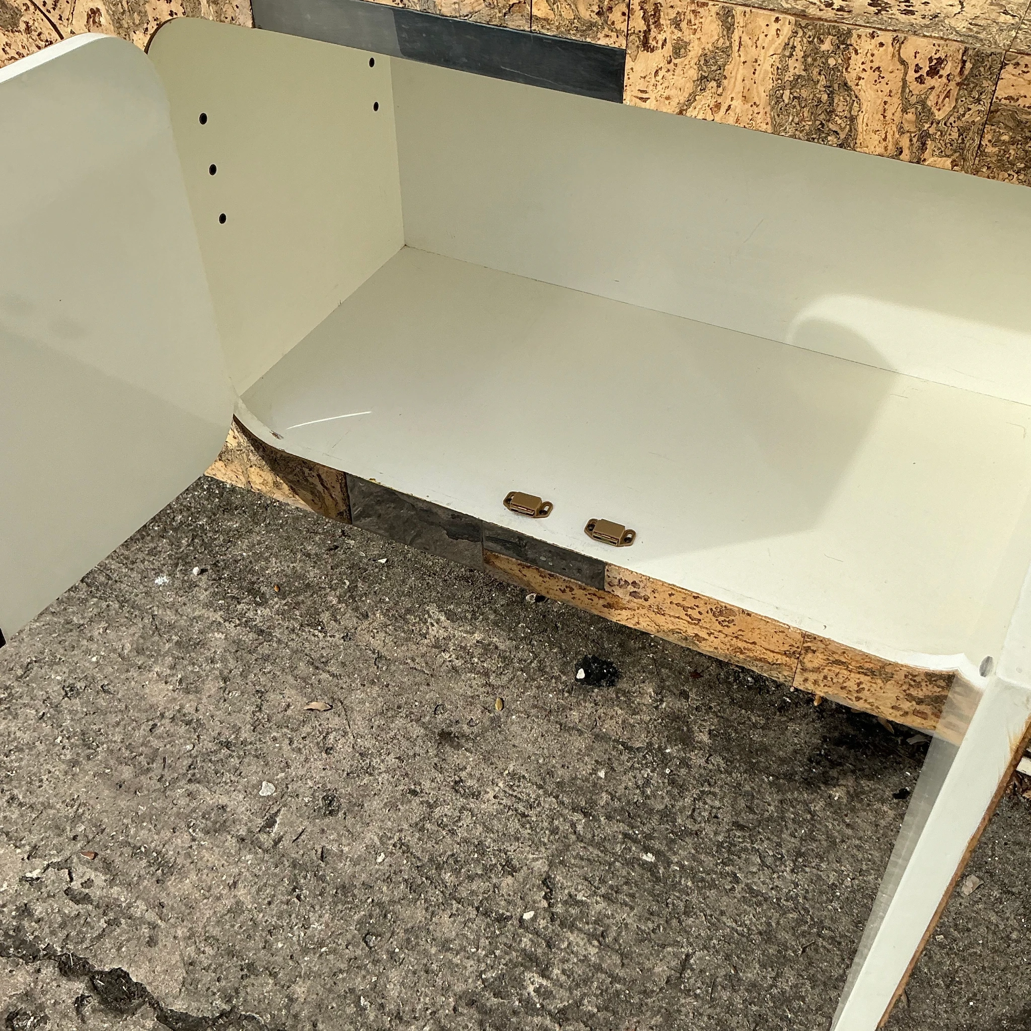 Vintage Boho Cork and Chrome Floating Wall Credenza After Paul Evans - Back view