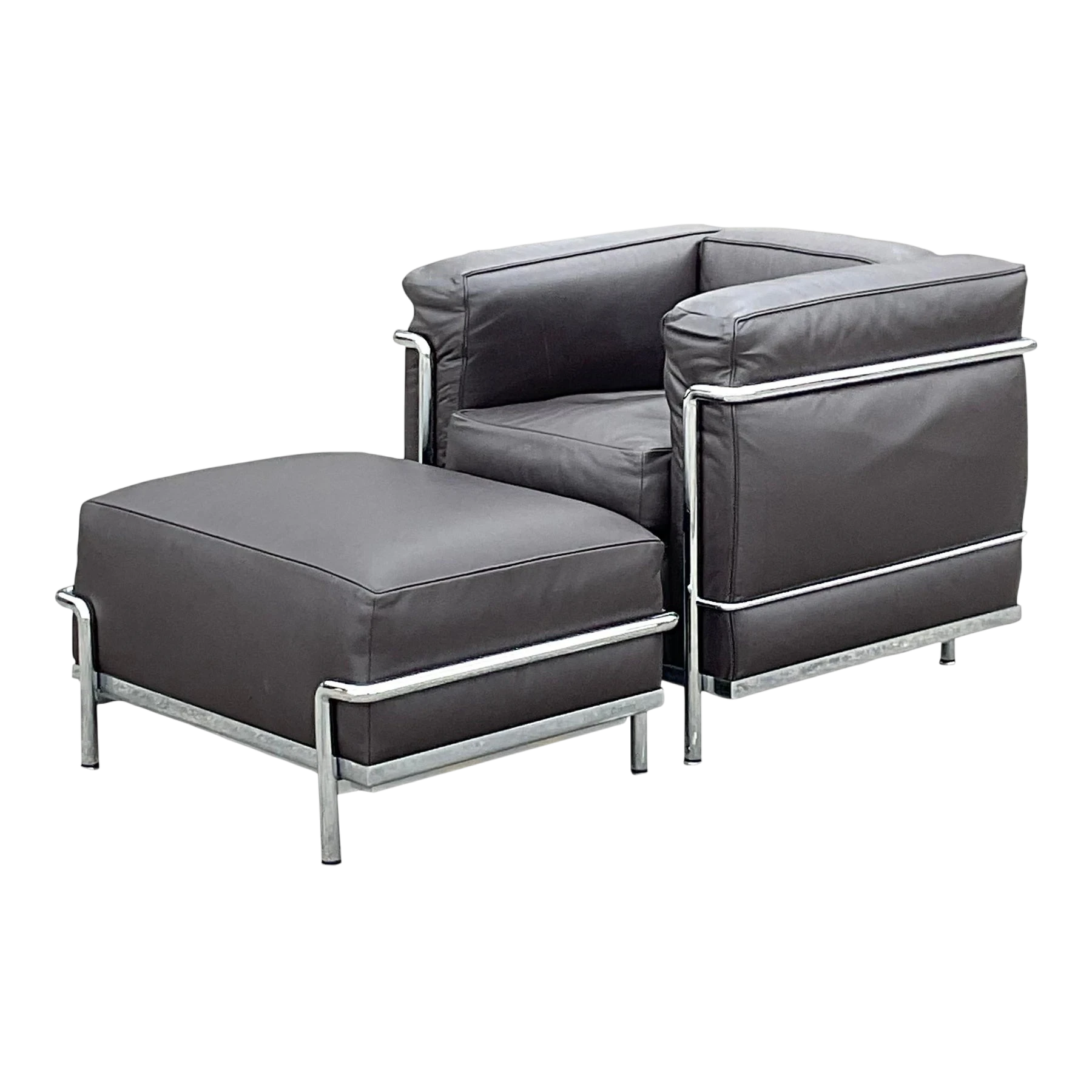 Vintage Italian Contemporary Cassina Lc2 Petite Modele Corbusier Leather Chair and Ottoman - Set of 2