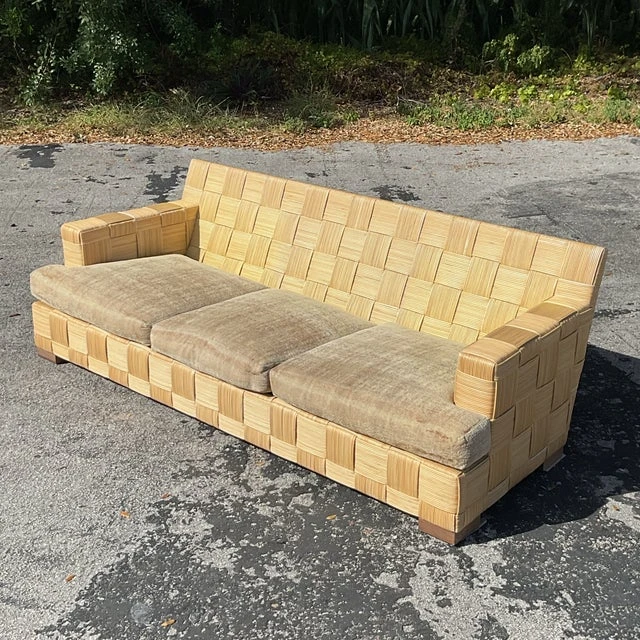 Vintage Coastal Donghia “Block Island” Woven Rattan Sofa - Back view
