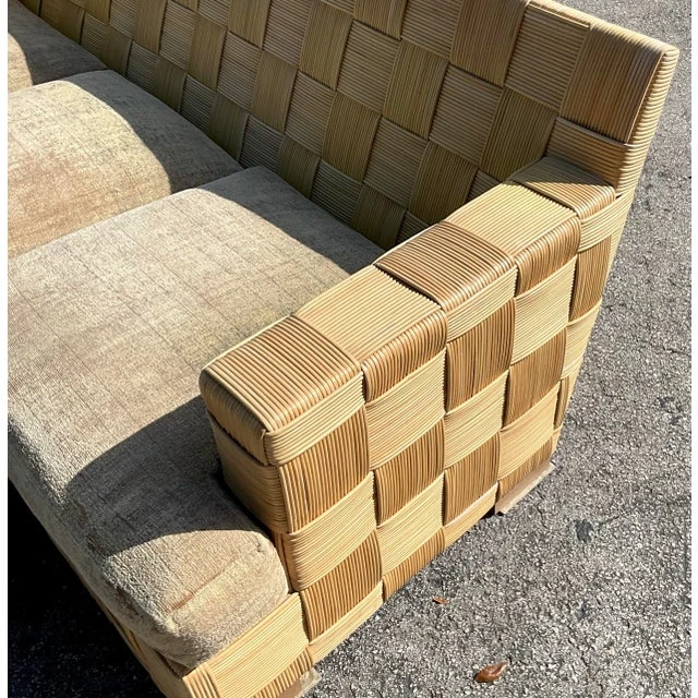 Vintage Coastal Donghia “Block Island” Woven Rattan Sofa - Top view