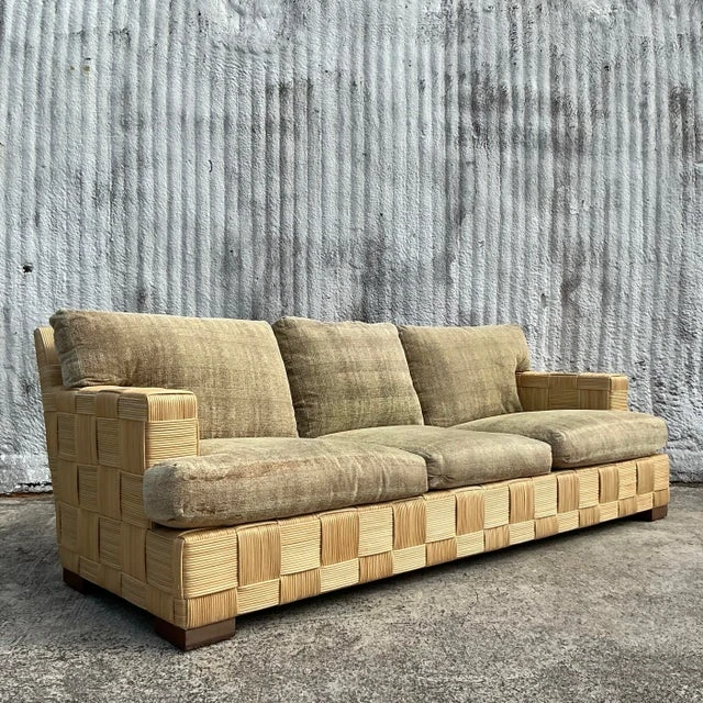 Vintage Coastal Donghia “Block Island” Woven Rattan Sofa - Side view