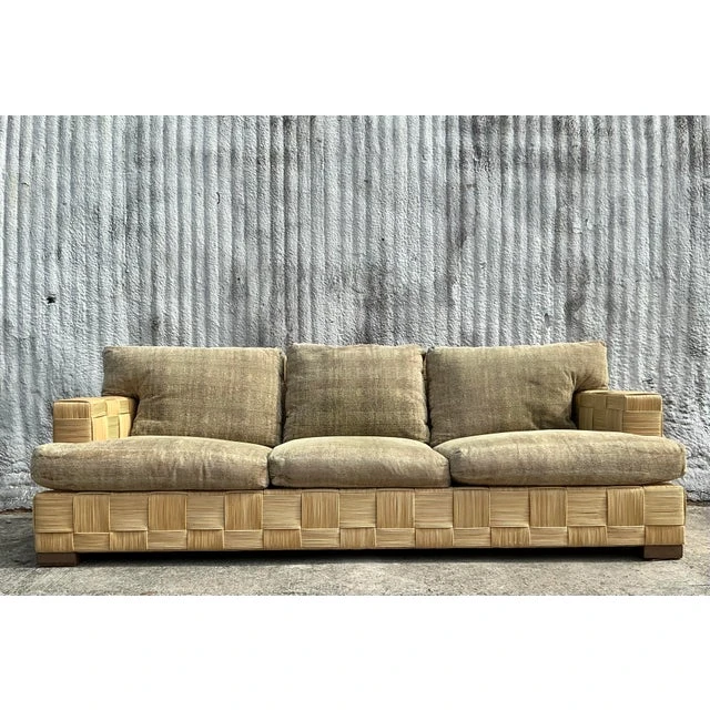 Vintage Coastal Donghia “Block Island” Woven Rattan Sofa - Detail view