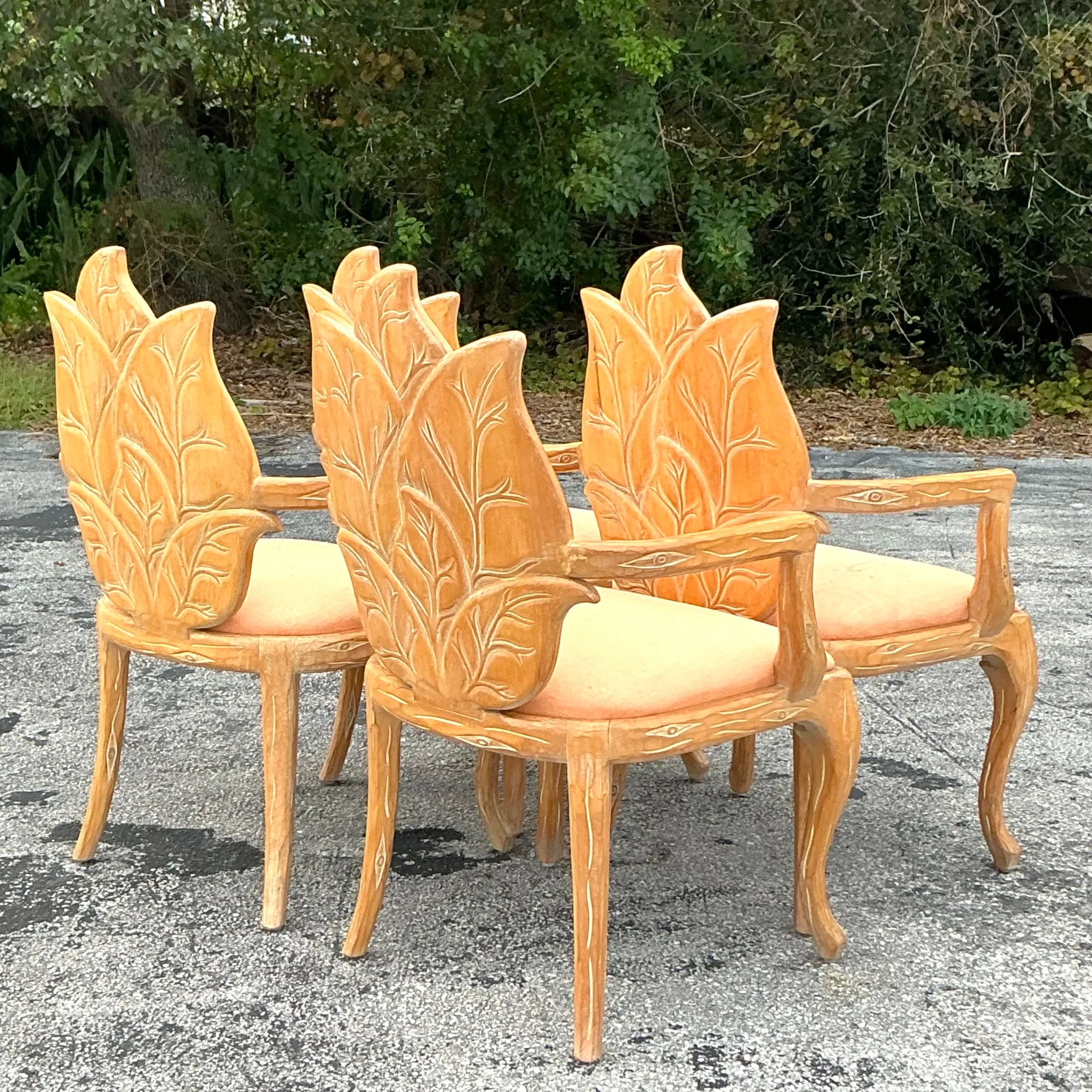 Vintage Regency Carved Faux Bois Dining Chairs - Set of 4 - Detail view