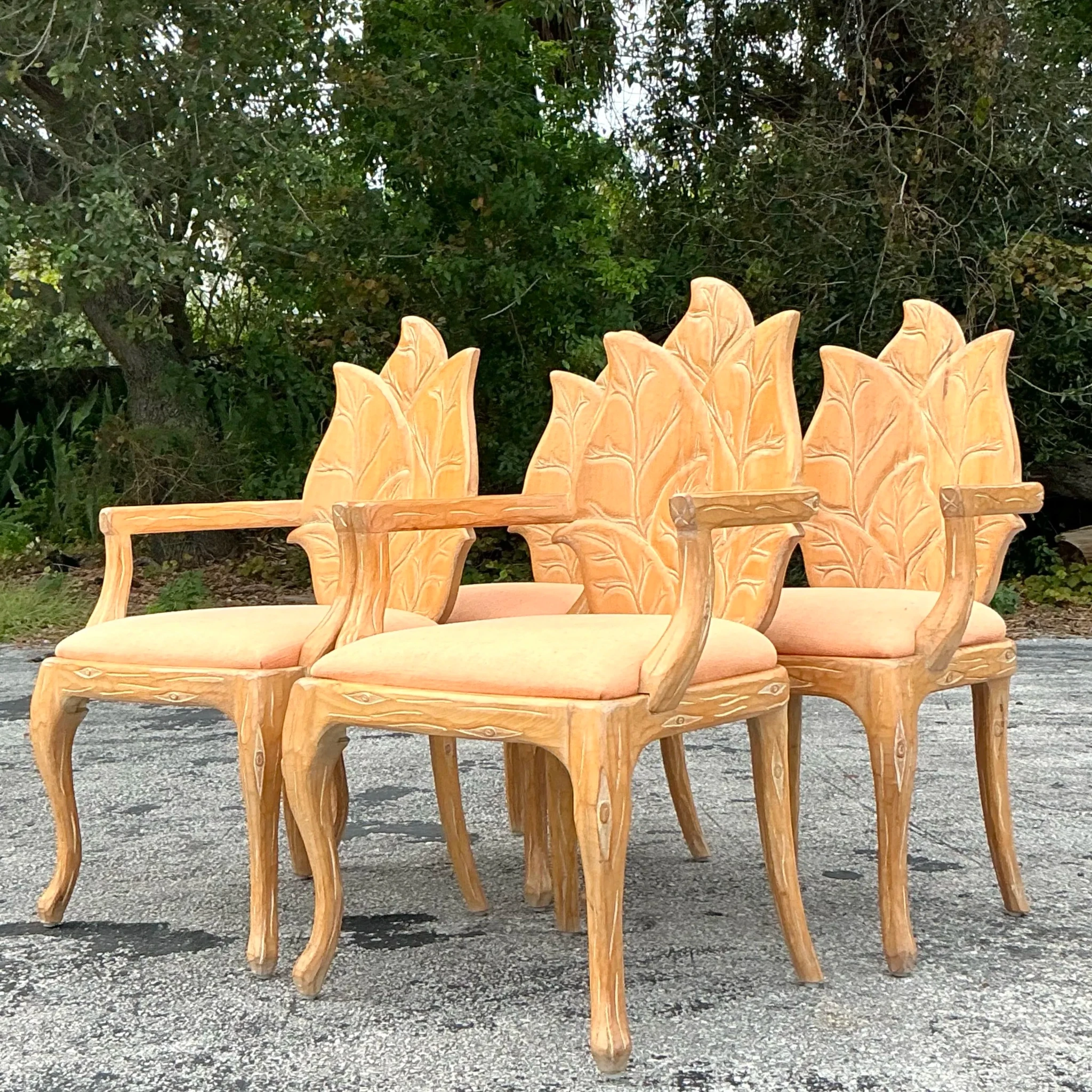 Vintage Regency Carved Faux Bois Dining Chairs - Set of 4 - Side view