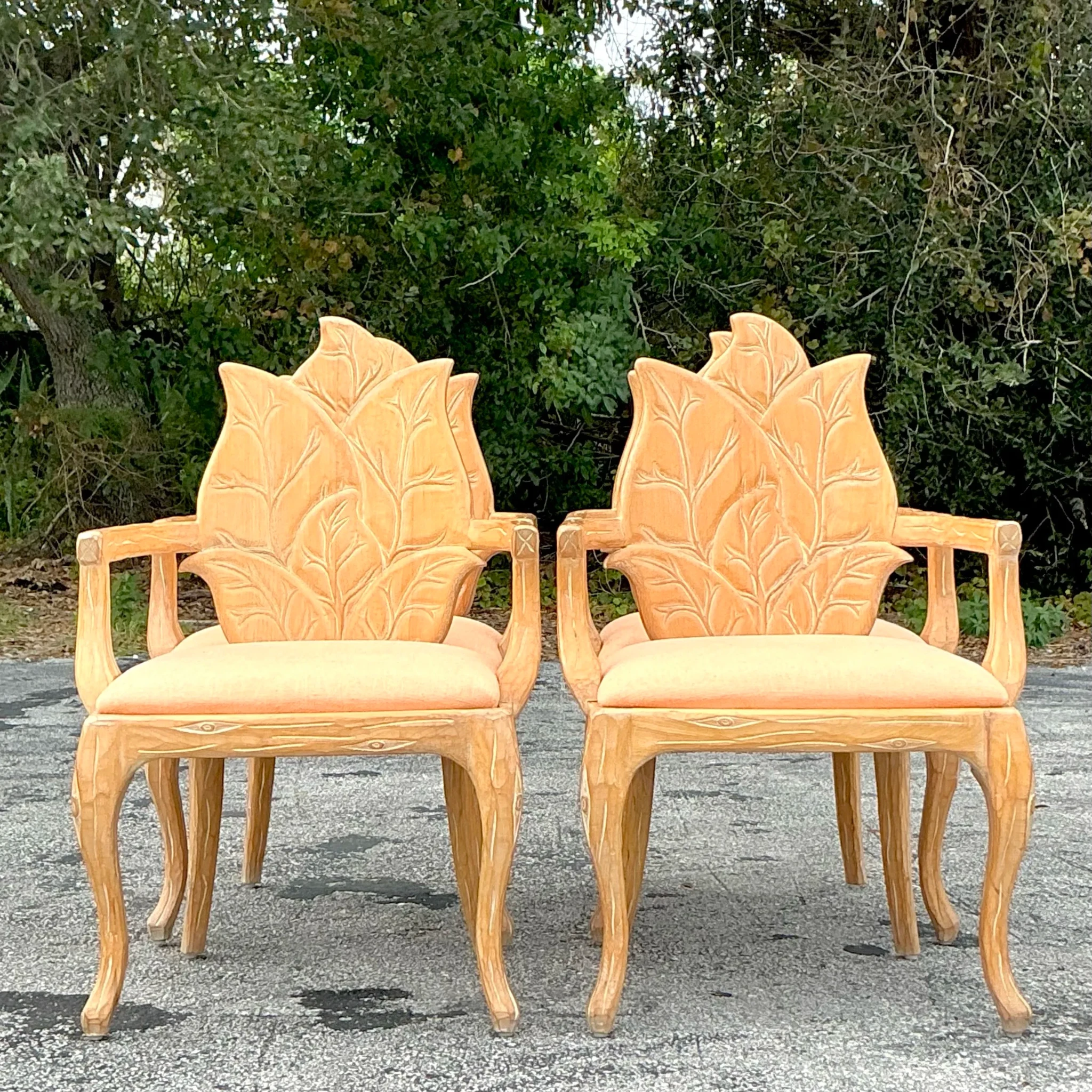 Vintage Regency Carved Faux Bois Dining Chairs - Set of 4 - Back view