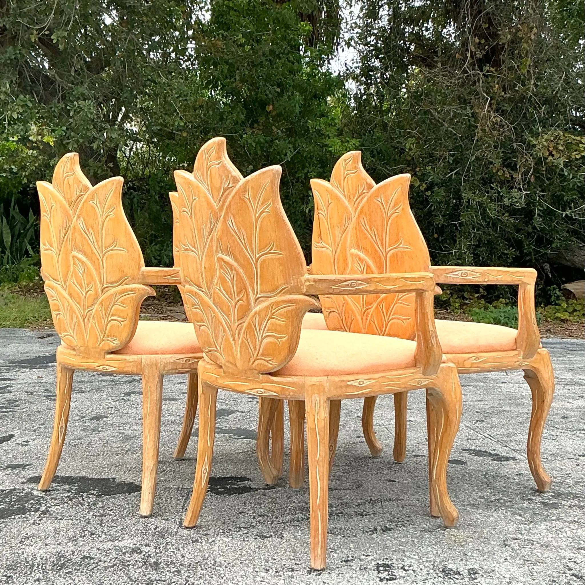 Vintage Regency Carved Faux Bois Dining Chairs - Set of 4 - Top view