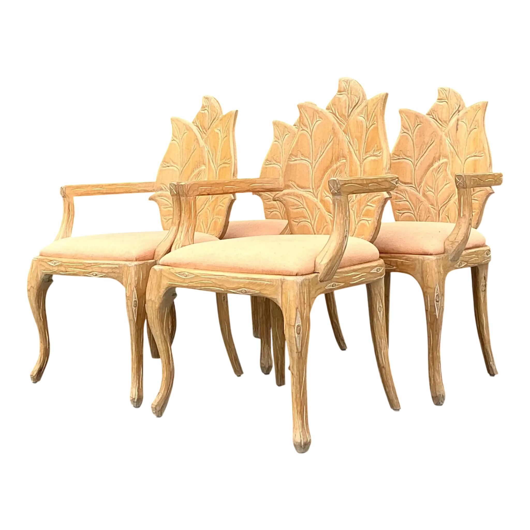 Vintage Regency Carved Faux Bois Dining Chairs - Set of 4