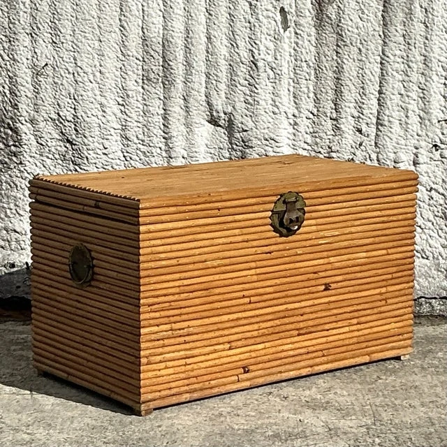 Vintage Coastal Pretzel Rattan Trunk - Side view