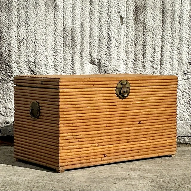 Vintage Coastal Pretzel Rattan Trunk - Back view