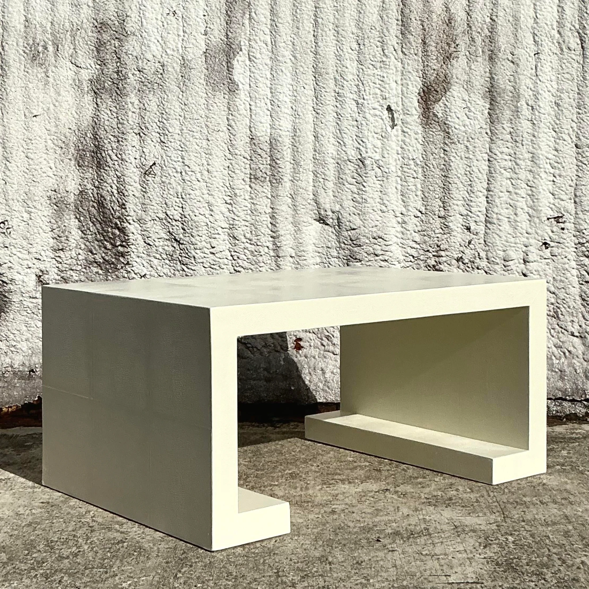 Vintage Boho Lacquered Shagreen Scroll Coffee Table - Detail view