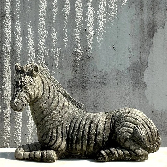 Vintage Distressed Cast Concrete Zebra - Side view
