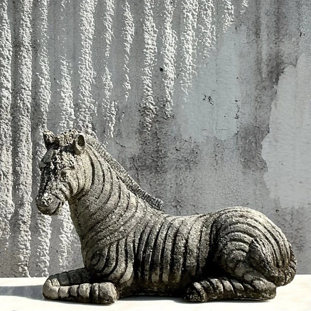 Vintage Distressed Cast Concrete Zebra - Detail view