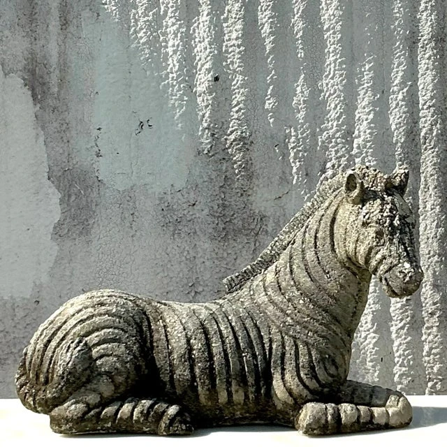 Vintage Distressed Cast Concrete Zebra - Back view