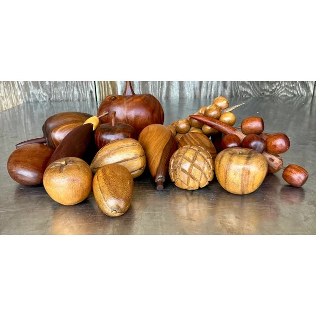Vintage Boho Collection of Wood Fruit- 14 Pieces - Detail view