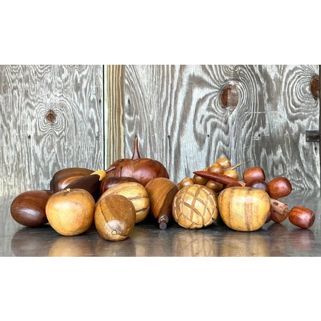 Vintage Boho Collection of Wood Fruit- 14 Pieces - Back view