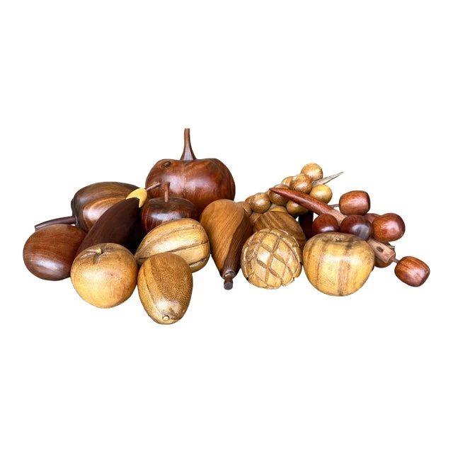 Vintage Boho Collection of Wood Fruit- 14 Pieces
