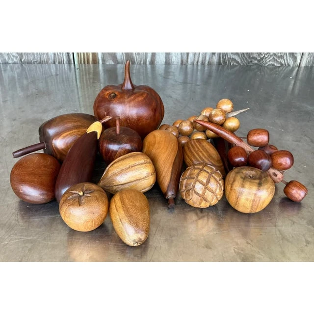 Vintage Boho Collection of Wood Fruit- 14 Pieces - Top view