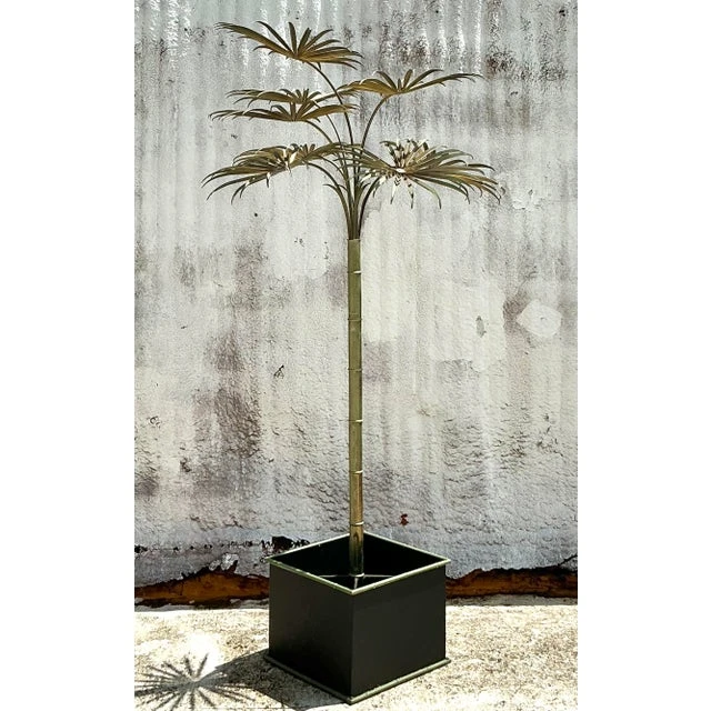 Vintage Coastal Italian Tole Metal Palm Tree - Side view