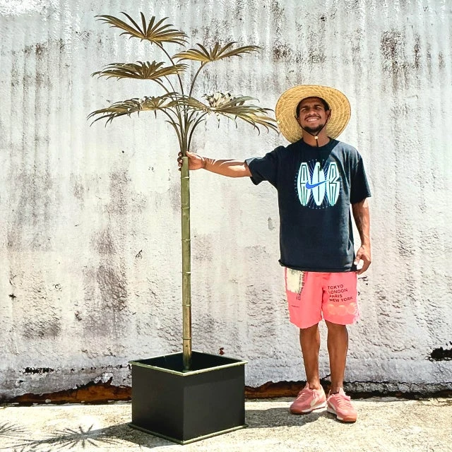 Vintage Coastal Italian Tole Metal Palm Tree - Back view