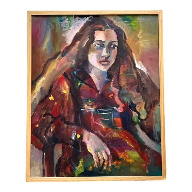 Vintage Boho Original Oil Portrait on Canvas