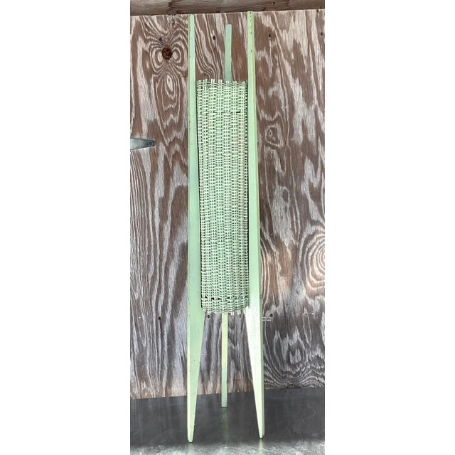 Vintage Coastal Mid-Century Modern Woven Rattan Table Lamp - Top view