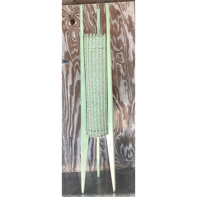 Vintage Coastal Mid-Century Modern Woven Rattan Table Lamp - Side view