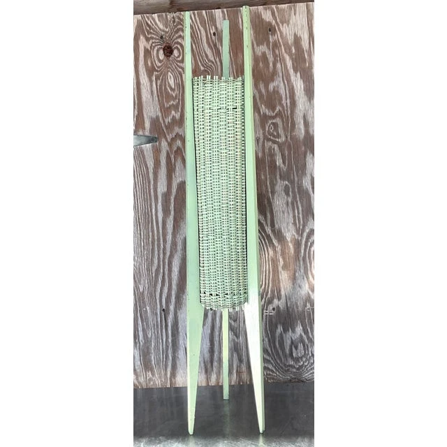Vintage Coastal Mid-Century Modern Woven Rattan Table Lamp - Back view