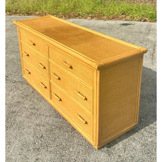 Vintage Coastal Woven Rattan Dresser - Back view