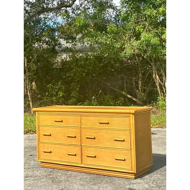 Vintage Coastal Woven Rattan Dresser - Side view