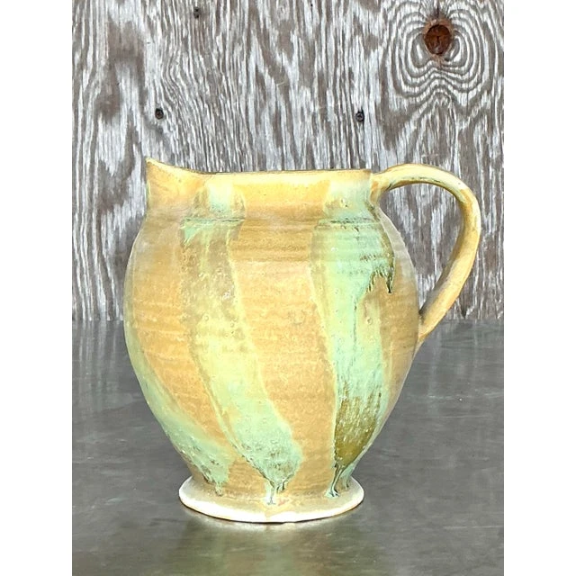 Vintage Boho Original Studio Pottery Pitcher - Top view