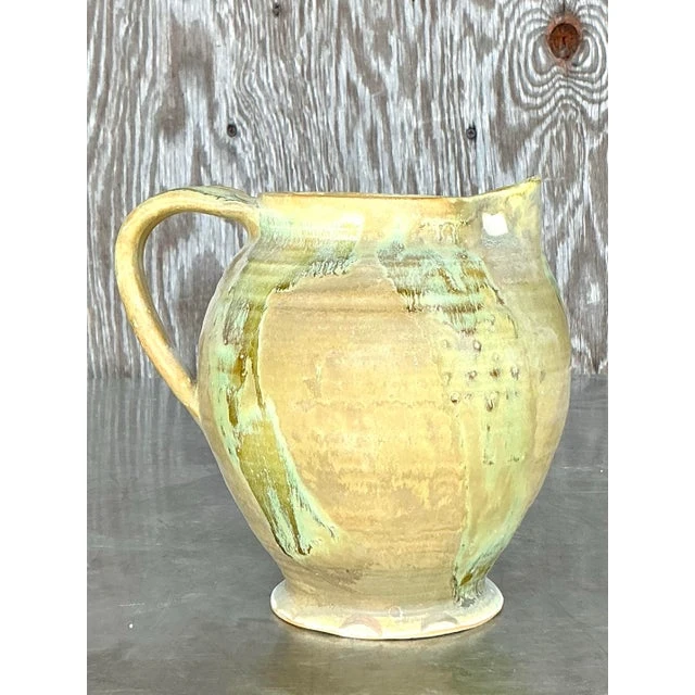Vintage Boho Original Studio Pottery Pitcher - Back view