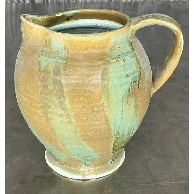 Vintage Boho Original Studio Pottery Pitcher - Side view