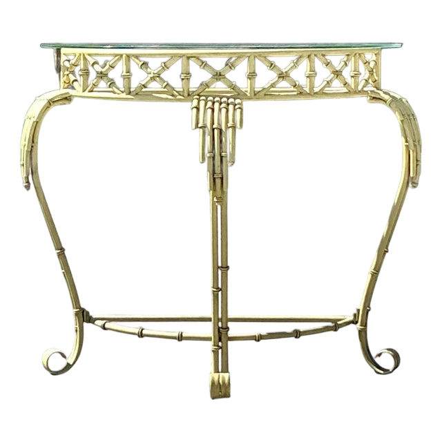 Vintage Coastal Metal Bamboo Demilune Table