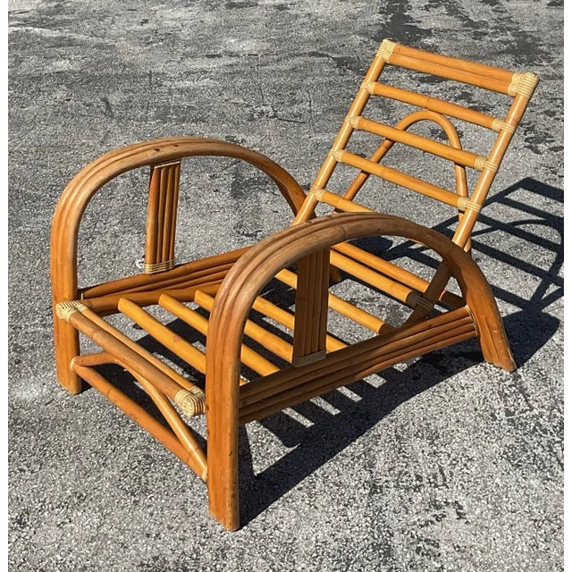 Vintage Coastal La Jolla Bent Rattan Lounge Chair - Side view