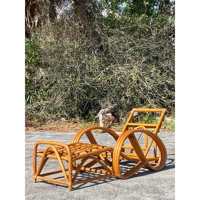 Vintage Coastal Bent Rattan Chaise Lounge - Side view