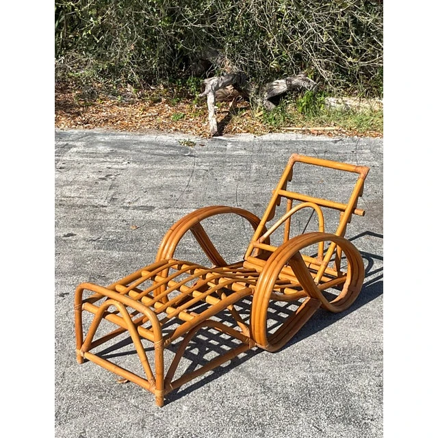 Vintage Coastal Bent Rattan Chaise Lounge - Back view