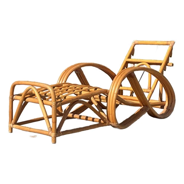 Vintage Coastal Bent Rattan Chaise Lounge