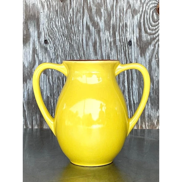 Vintage Boho Glazed Ceramic Two Handle Vase - Detail view
