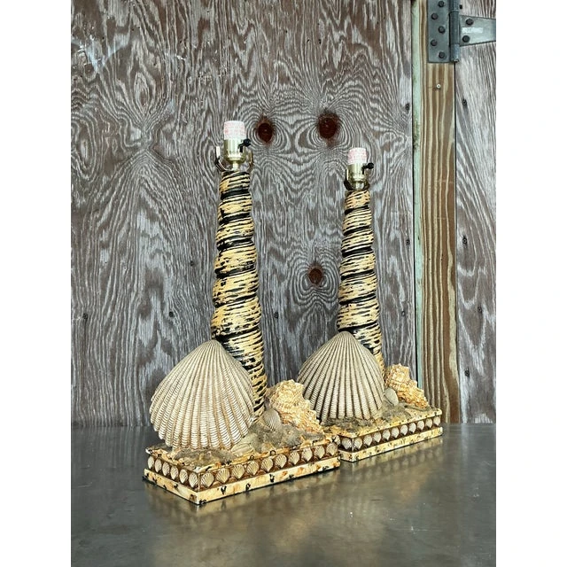 Vintage Coastal Resin Shell Lamps - a Pair - Top view