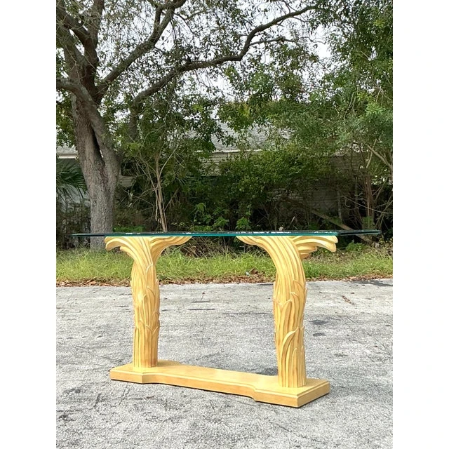 Vintage Regency Plaster Frond Console Table After Serge Roche - Side view