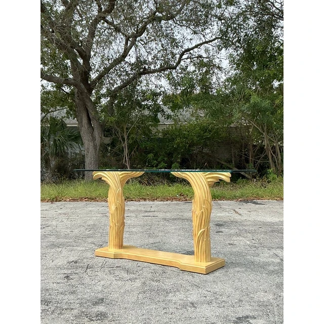Vintage Regency Plaster Frond Console Table After Serge Roche - Back view