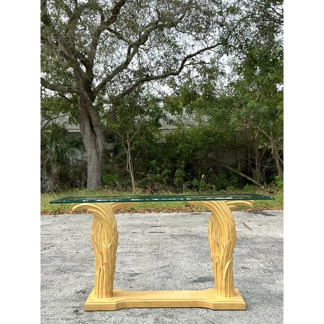Vintage Regency Plaster Frond Console Table After Serge Roche - Detail view