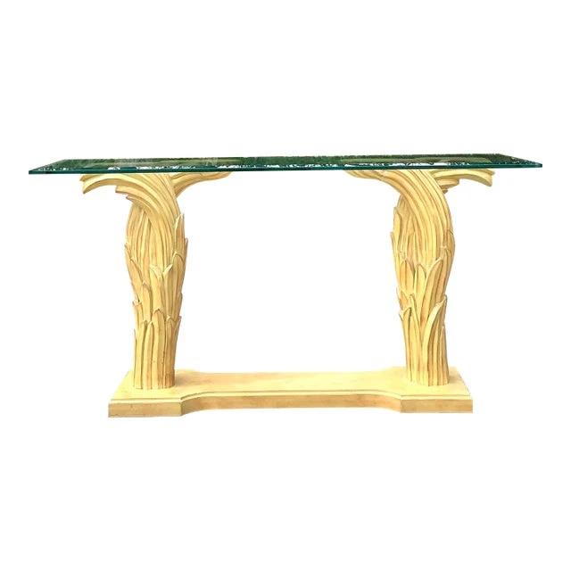 Vintage Regency Plaster Frond Console Table After Serge Roche