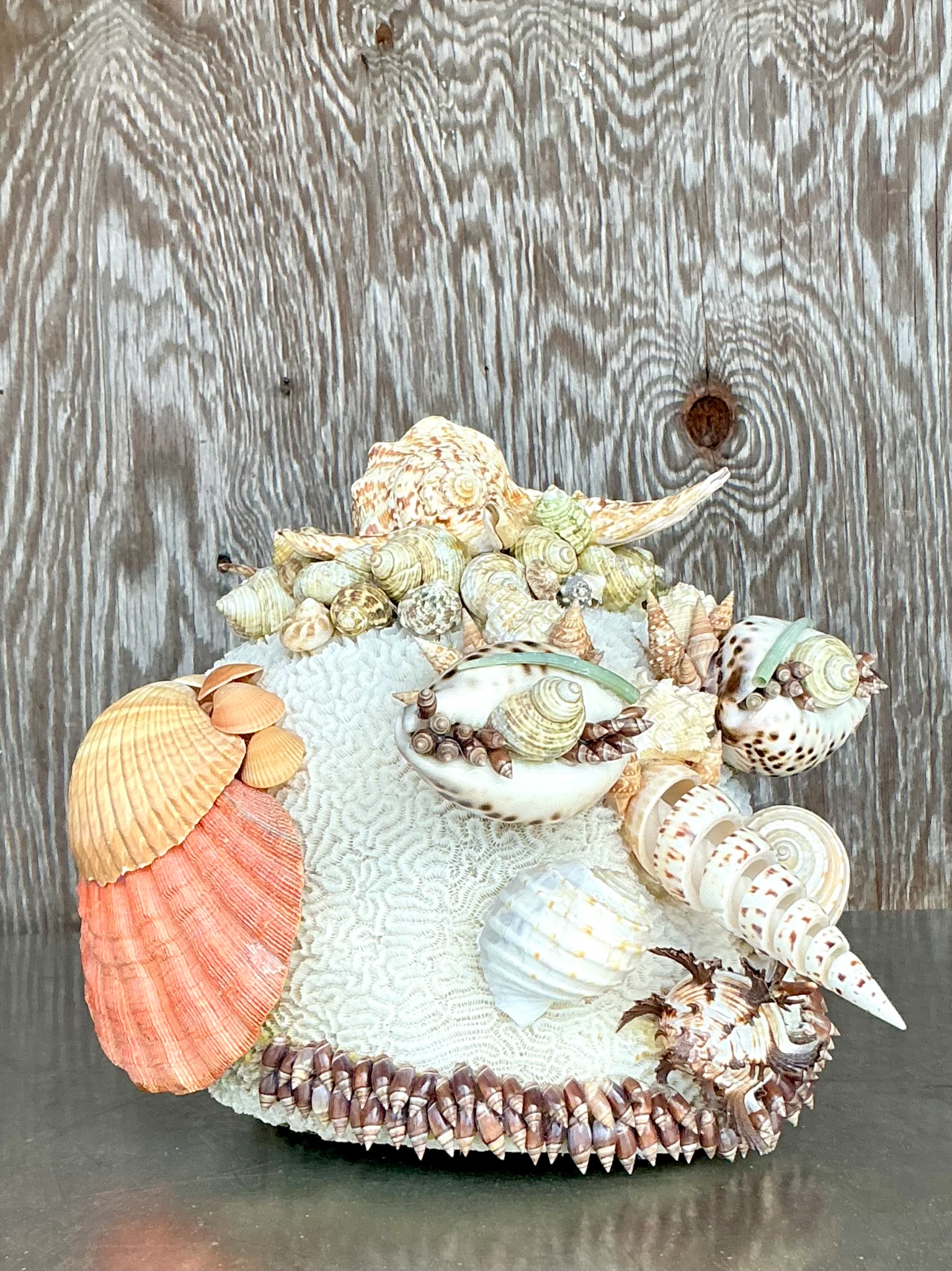 Vintage Coastal Shell Encrusted Sculpture - Detail view
