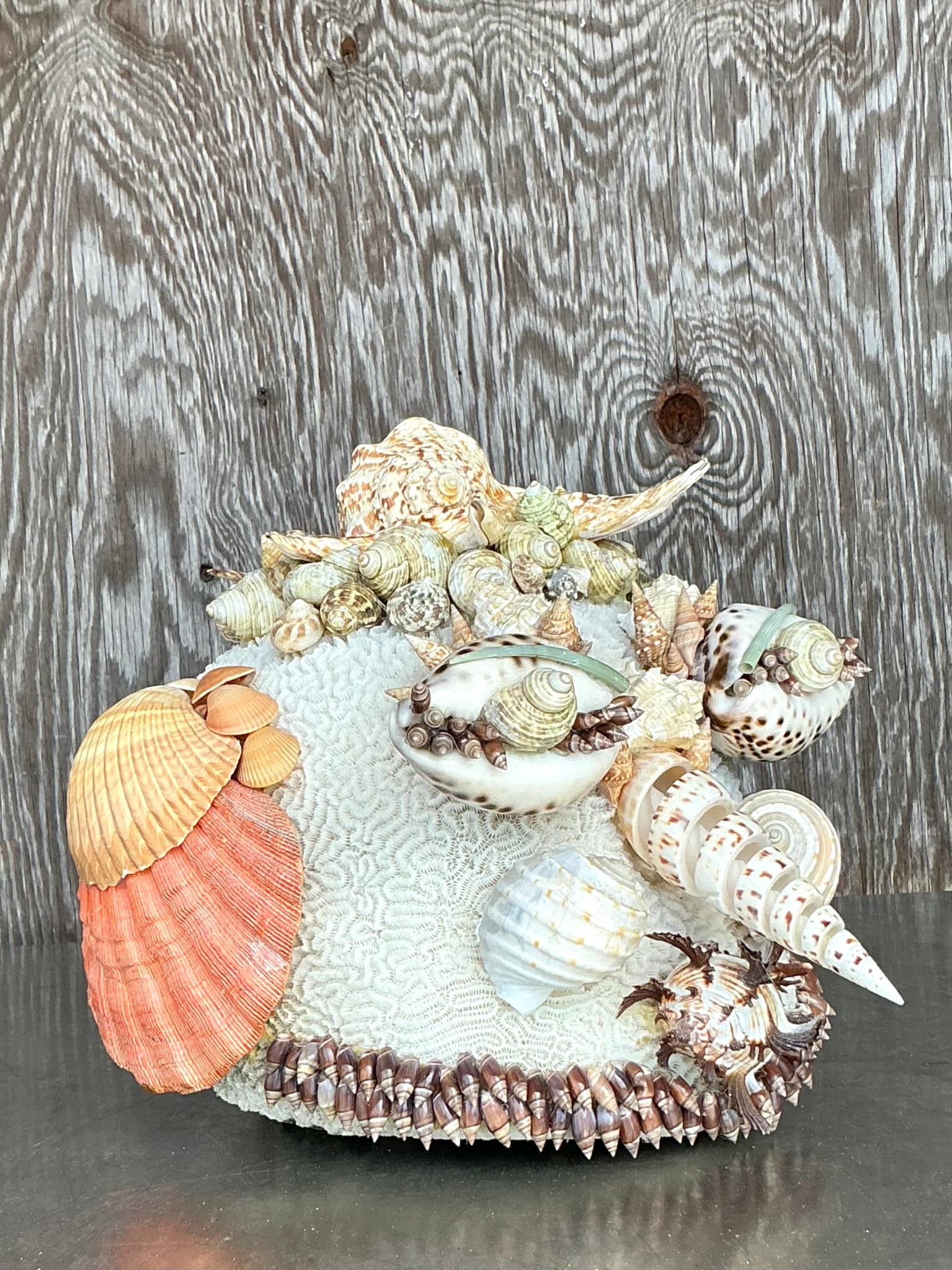 Vintage Coastal Shell Encrusted Sculpture - Side view