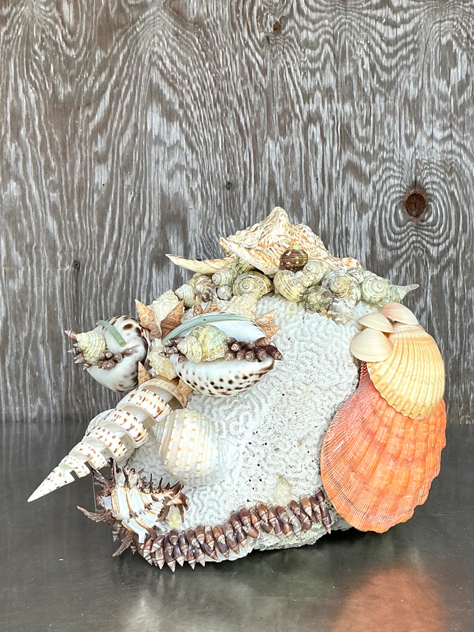Vintage Coastal Shell Encrusted Sculpture - Back view