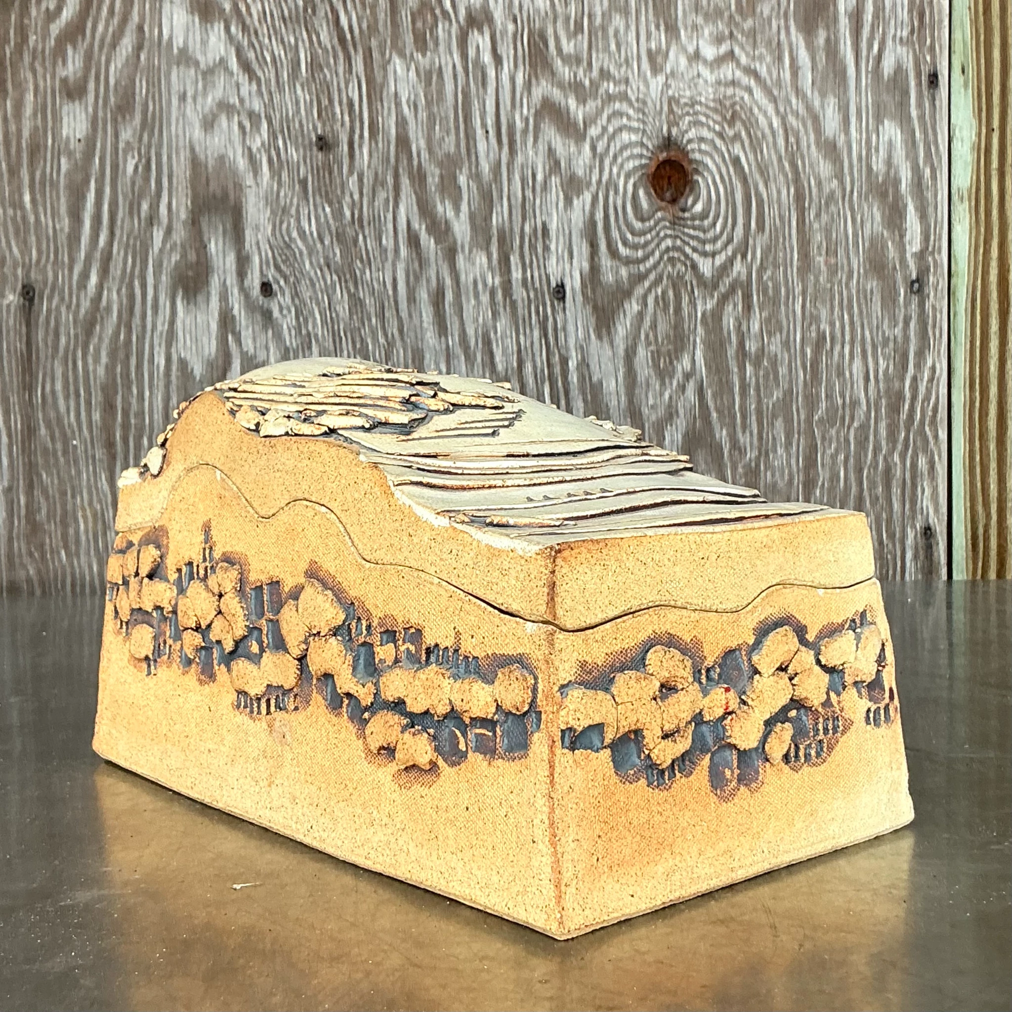 Vintage Boho Original Studio Pottery Lidded Box - Back view