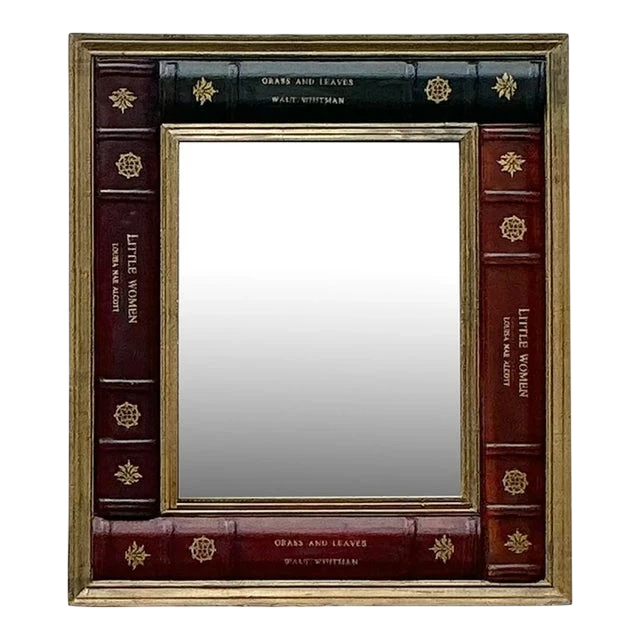 Vintage Regency Embossed Leather Books Mirror