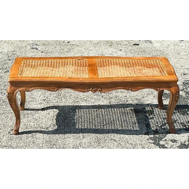 Vintage Boho Woven Cane Bench - Back view